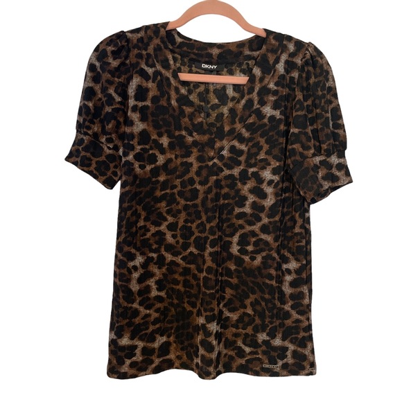 DKNY Animal-Print Hacci V-Neck Top - Size Small - Picture 2 of 3